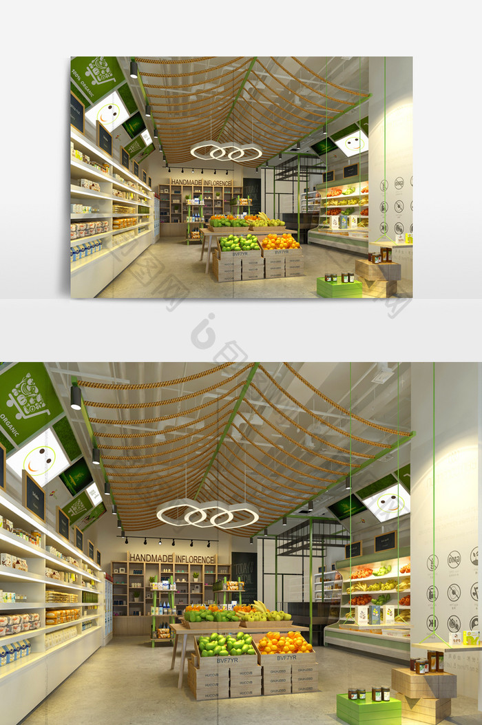 现代水果蔬鲜门店设计商铺模型效果图