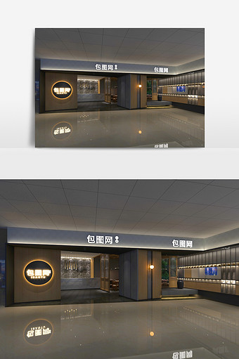 现代简约餐饮门店店面设计3d模型效果图图片