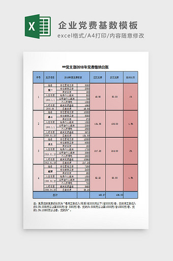 企业党费基数计算表Excel图片