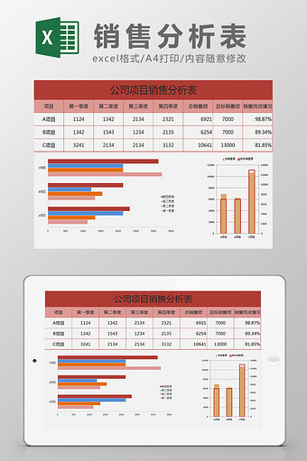 粉色销售分析表 excel模板图片