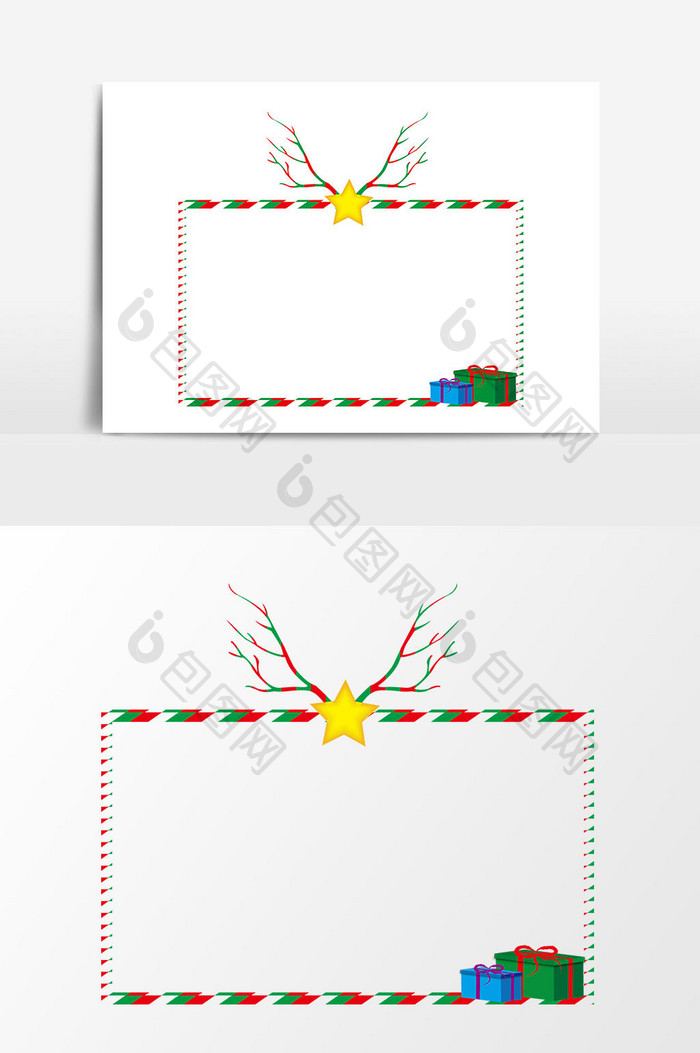 圣诞节鹿角几何文本矢量边框