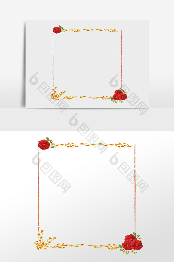 手绘红色花朵边框素材