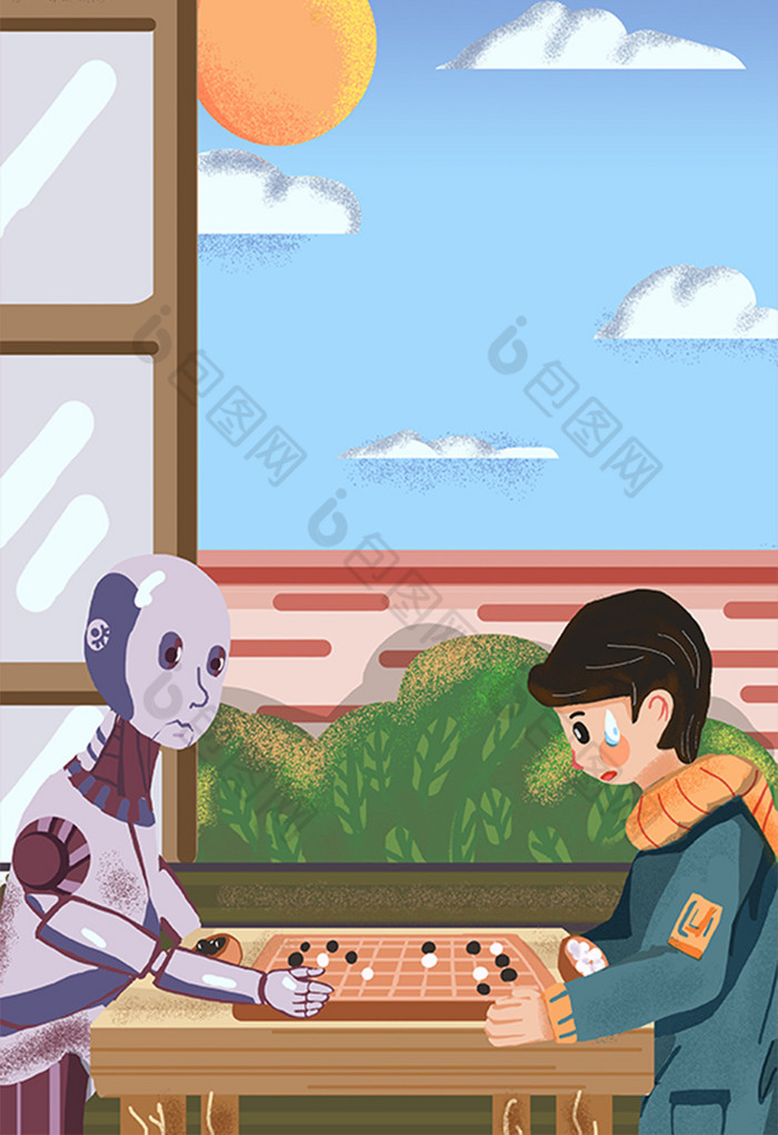 人工智能机器人男孩插画图片