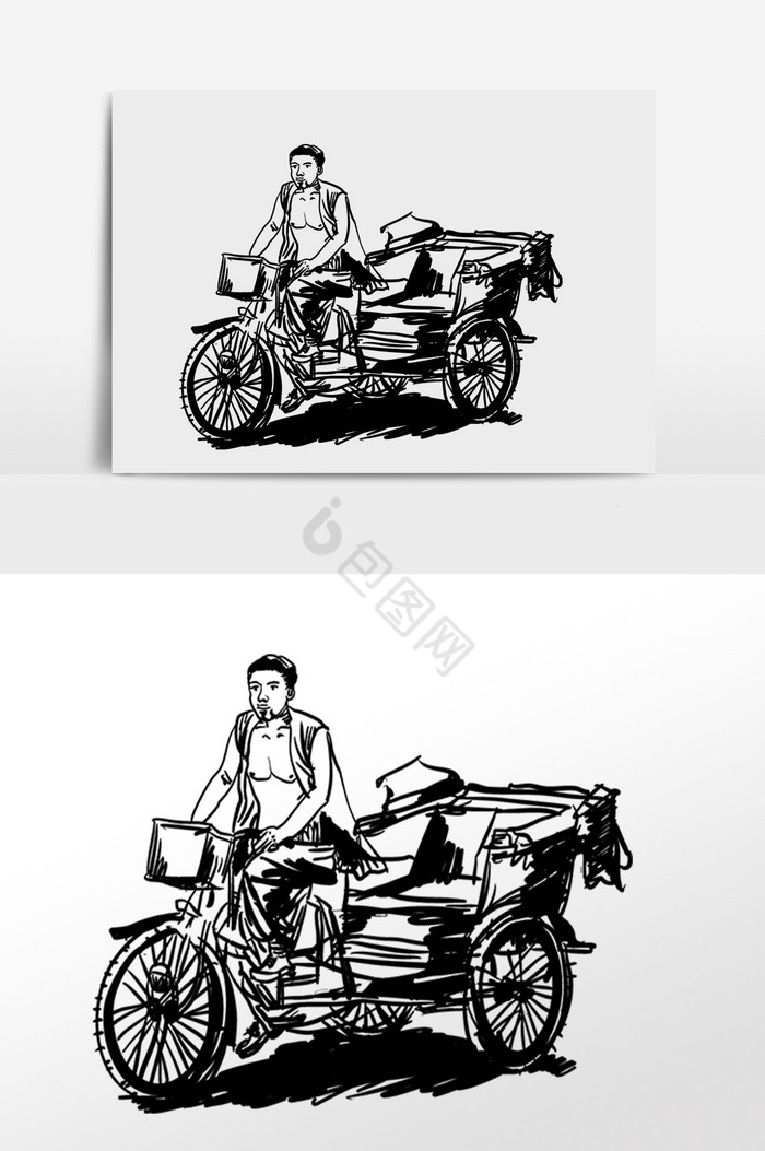 描线骑三轮车人物图片