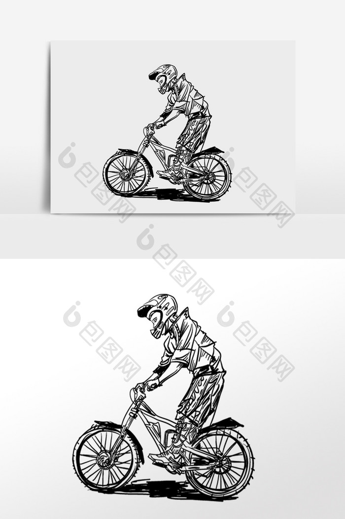 手绘描线骑自行车人物素材