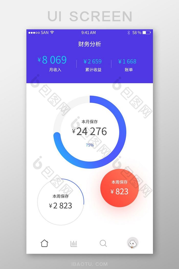 蓝色简约金融app财务分析UI界面图片图片