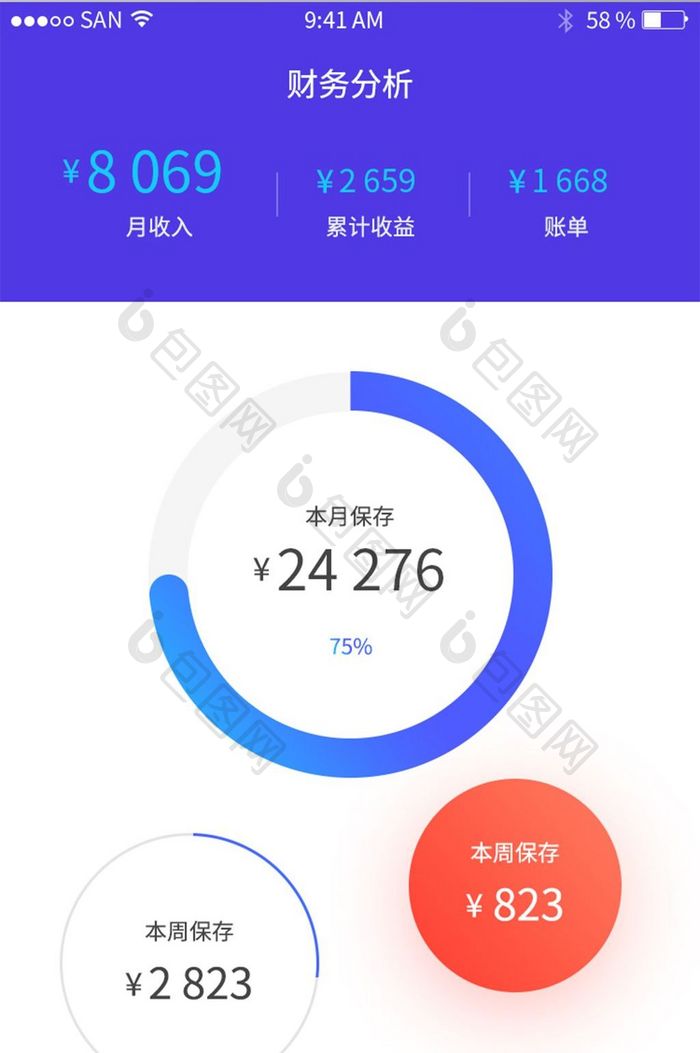 蓝色简约金融app财务分析UI界面