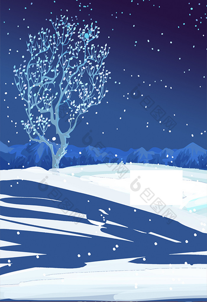 手绘寂静夜晚的雪插画背景