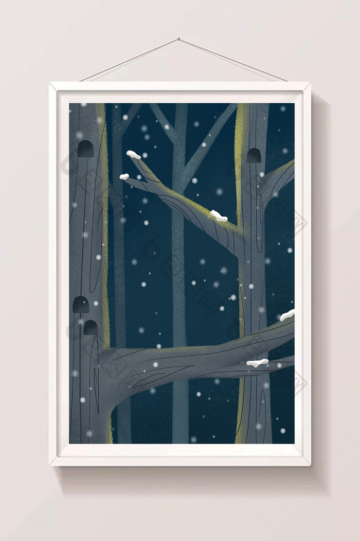 手绘树上的雪插画背景