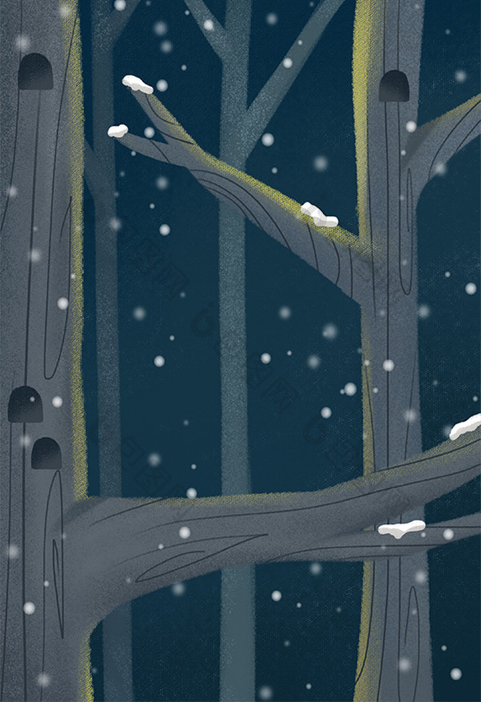 手绘树上的雪插画背景
