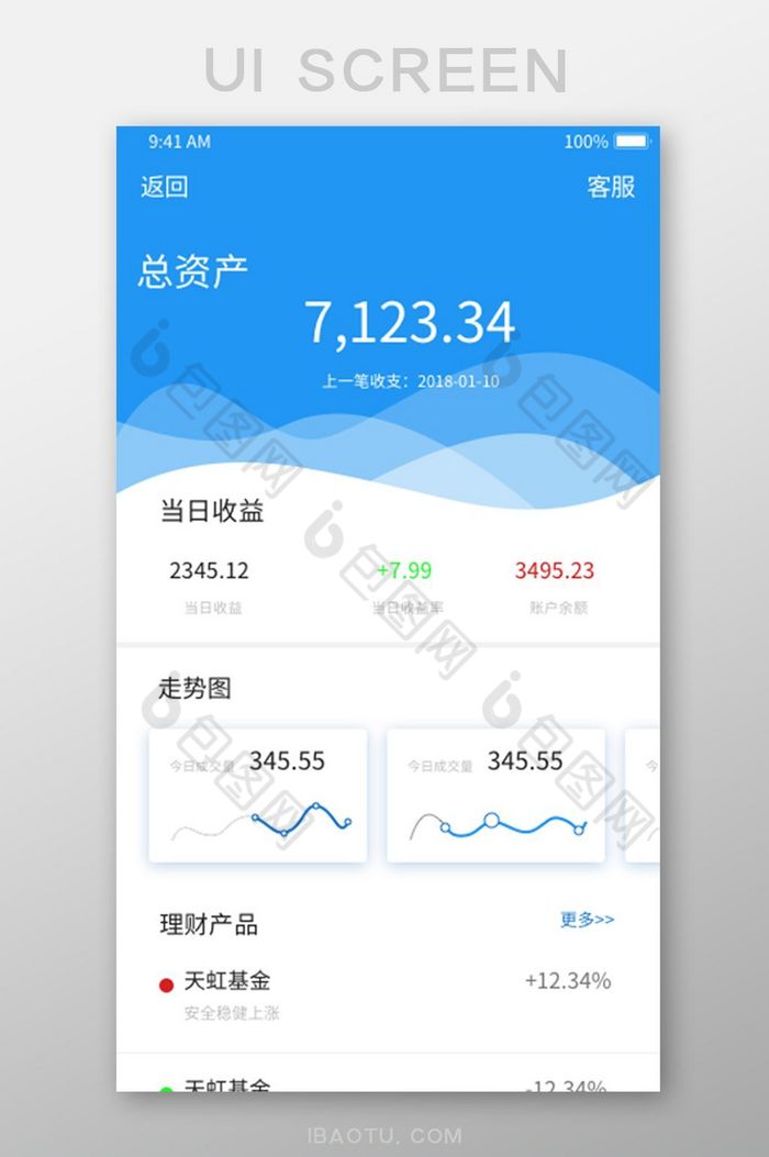 蓝色科技金融理财个人数据UI移动界面图片图片