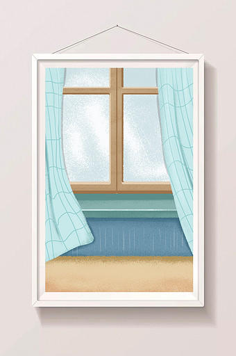 手绘客厅中随风摆的窗帘插画背景图片