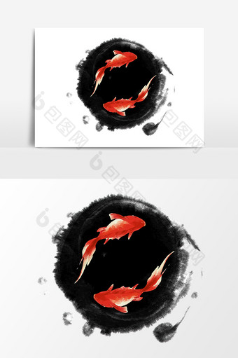 中国风水墨红色鱼元素设计图片