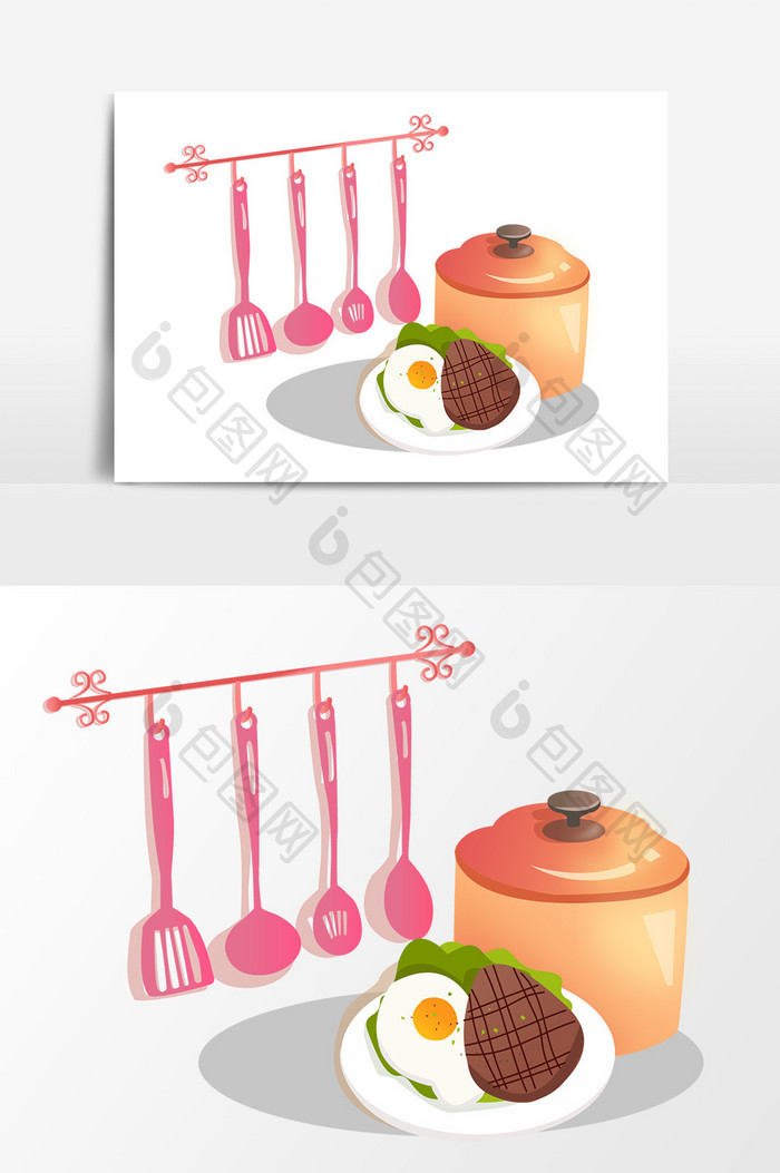 卡通食物厨房用具设计元素