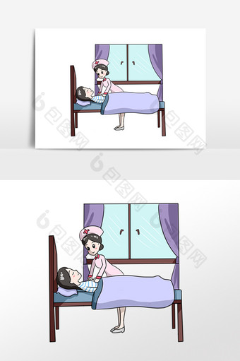 卡通病房护士照顾病人素材图片