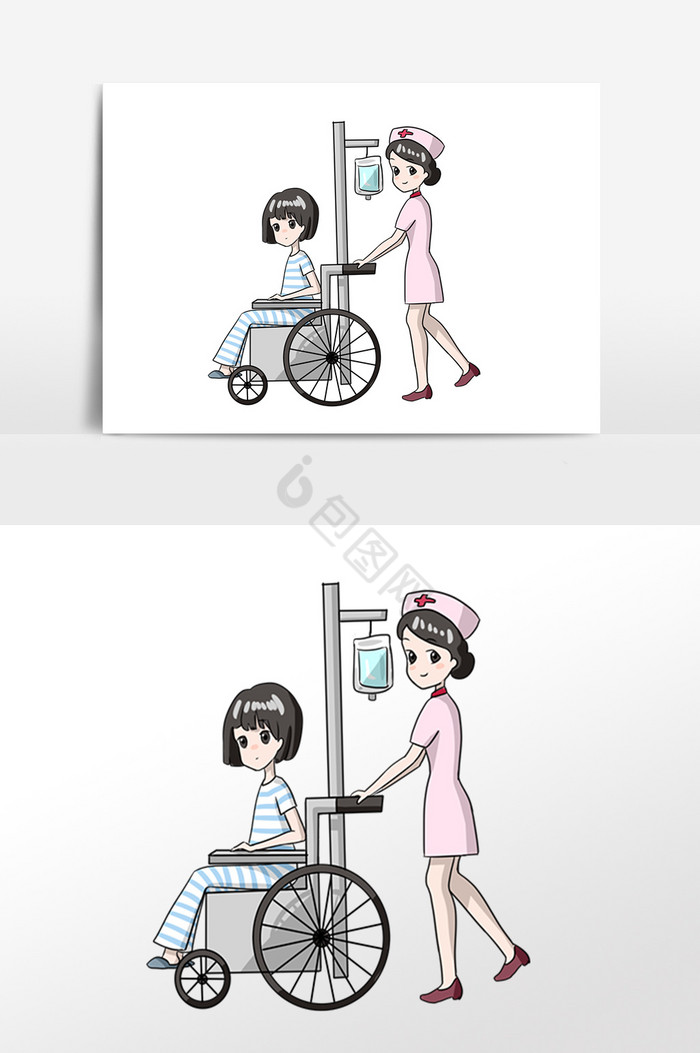 护士推着坐在轮椅上的病人图片