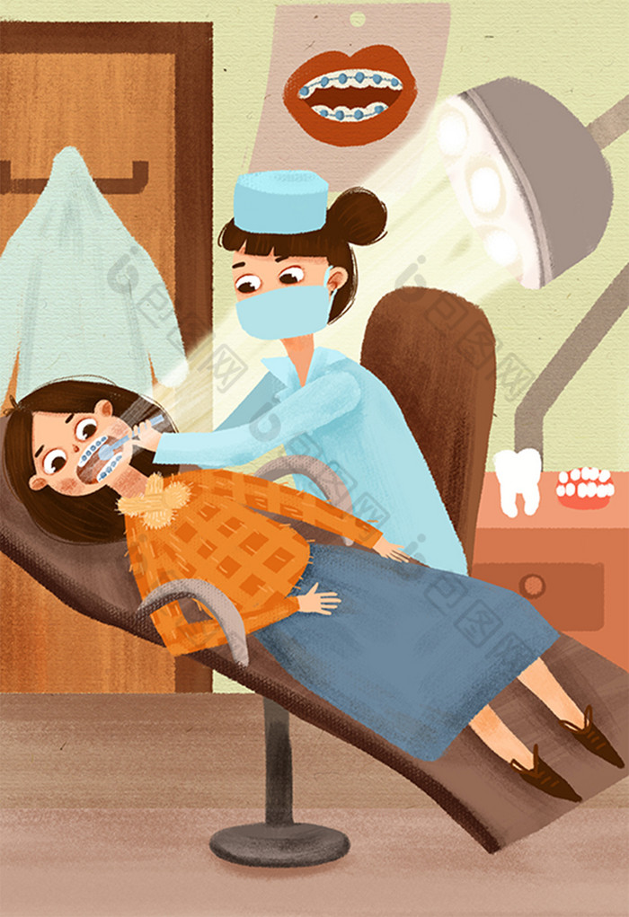 医院牙科牙齿矫正插画图片