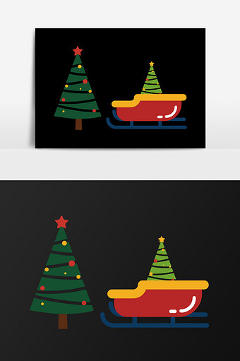手绘圣诞树和雪橇插画元素图片