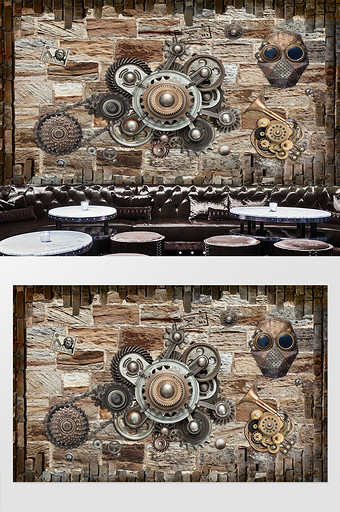 复古怀旧机械齿轮钟表工装背景墙图片
