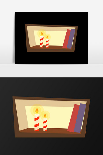 手绘小储物柜里燃烧的蜡烛插画元素图片