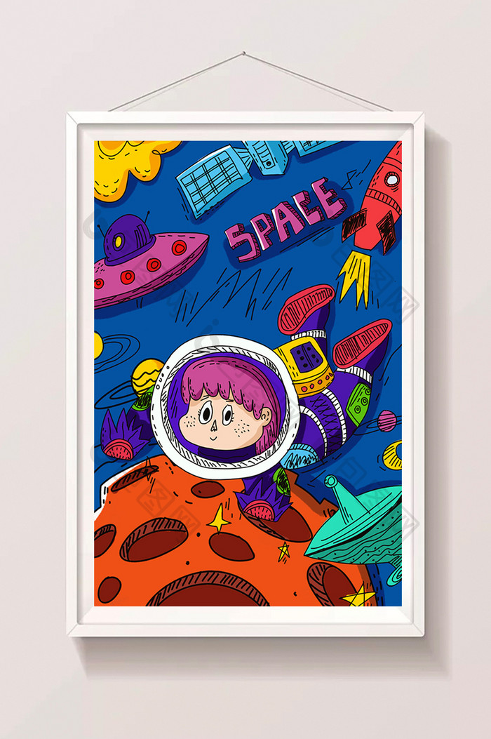 涂鸦科技概念宇宙宇航员机平铺扁平插画