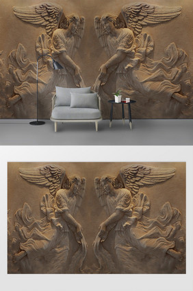 现代3D立体浮雕神话人物天使电视背景墙