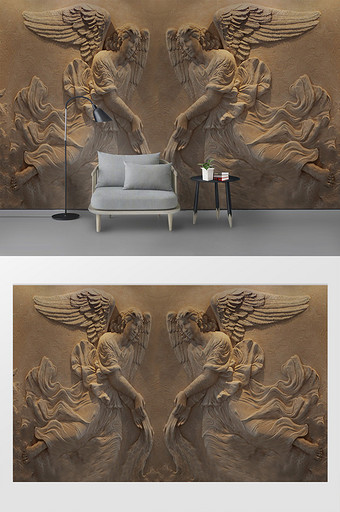 现代3D立体浮雕神话人物天使电视背景墙图片