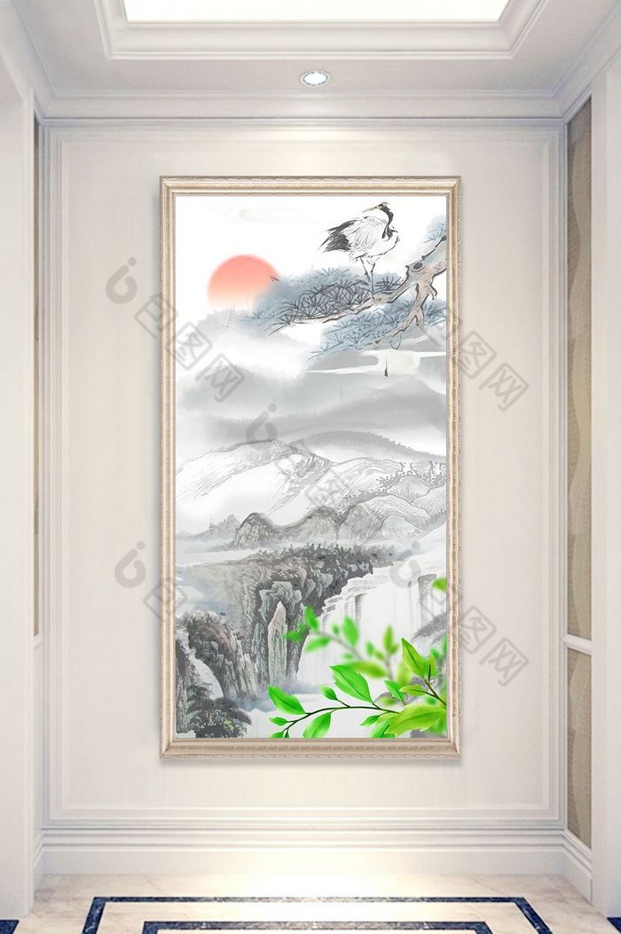 飞鸟风景画水墨山水画图片