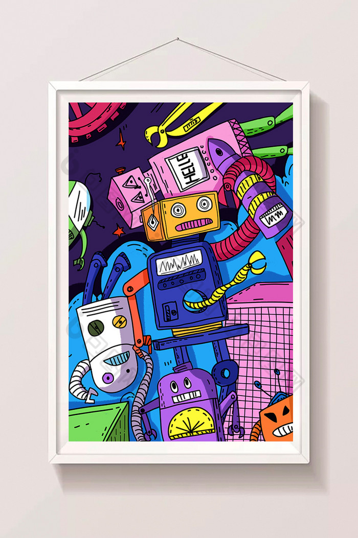 涂鸦风格人工智能机器人插画