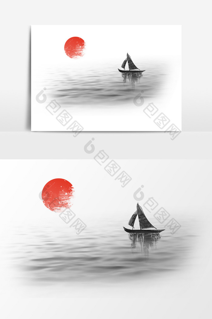 中国风水墨帆船设计元素