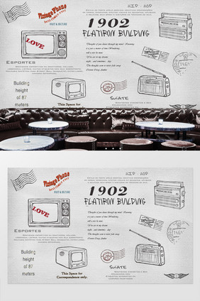 复古怀旧手绘家电英文背景墙