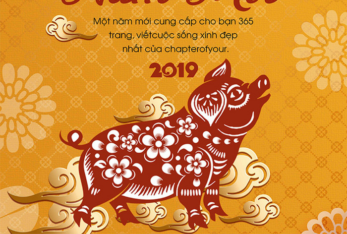 黄猪插图灯笼烟花新年海报