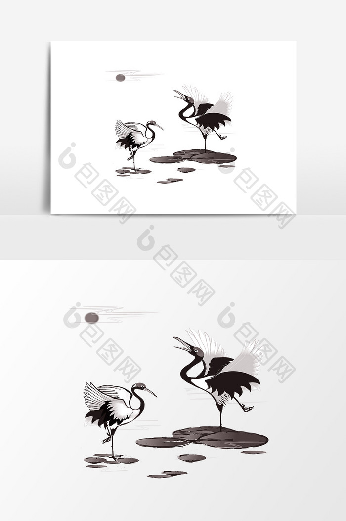 卡通中国风丹顶鹤设计元素