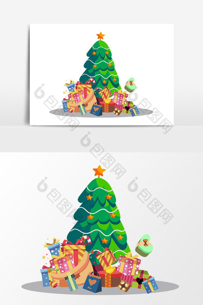手绘圣诞树圣诞礼物设计元素