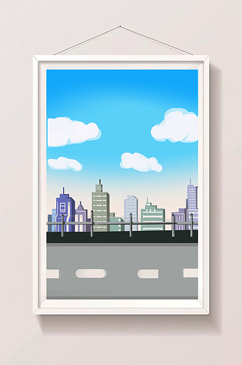 手绘蓝天下的城市插画背景图片