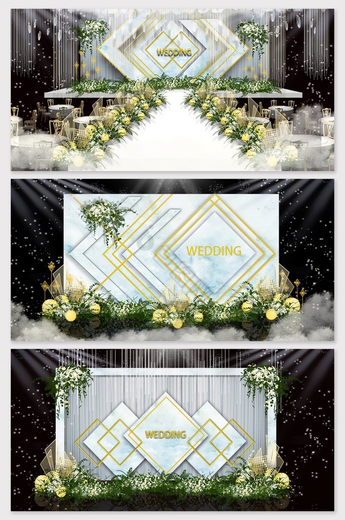 蓝色大理石水晶婚礼效果图图片