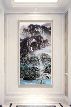 中式水墨画唯美山峰山水画玄关装饰画