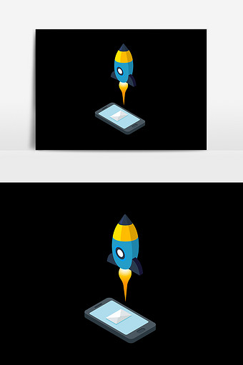 卡通扁平化火箭手机元素图片