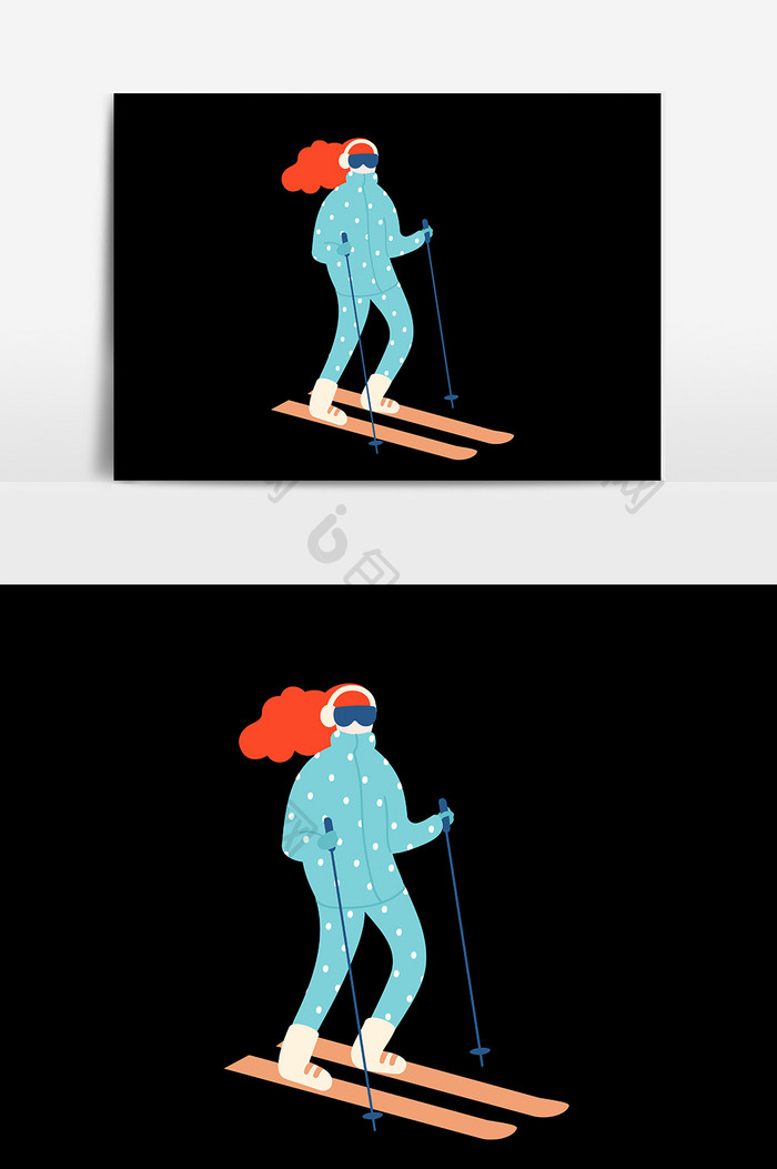 女孩滑雪元素设计
