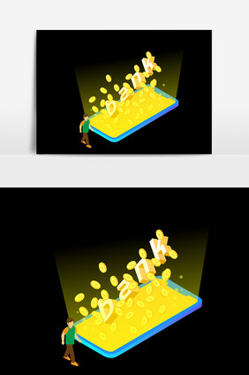 2.5d手机金钱元素设计
