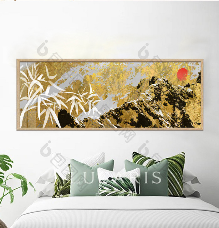 金色山水风景意境装饰画