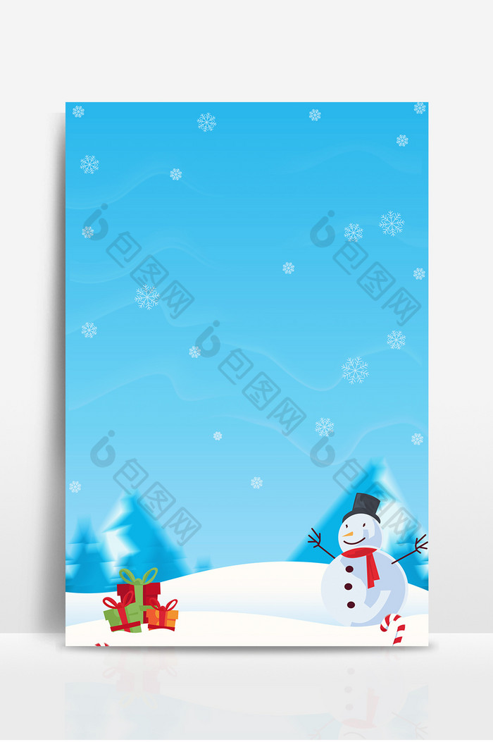 蓝色雪花雪人礼物圣诞手绘卡通冬季雪景背景