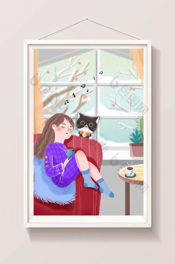 小寒居家猫咪陪伴和咖啡图片图片