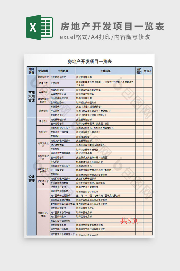 房地产开发项目一览表Excel模板