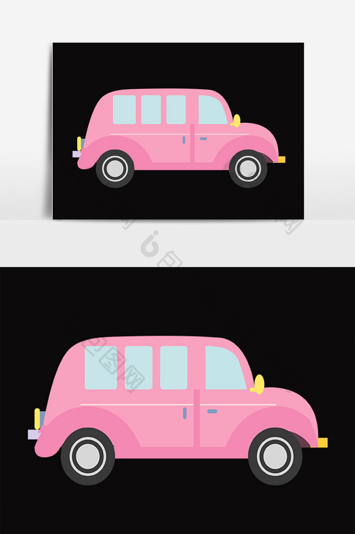 手绘粉色小汽车素材