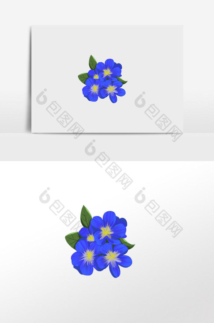 蓝色花卉手绘素材