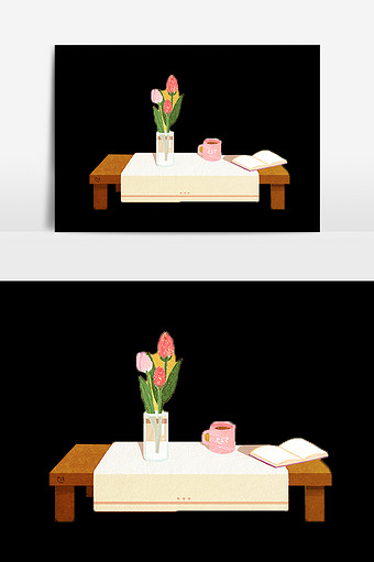 卡通桌子花瓶元素图片