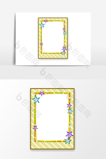 手绘矩形星星边框设计元素图片