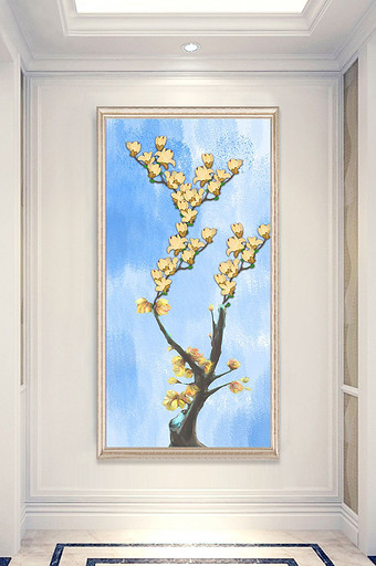 欧式手绘抽象发财树背景玄关装饰画图片