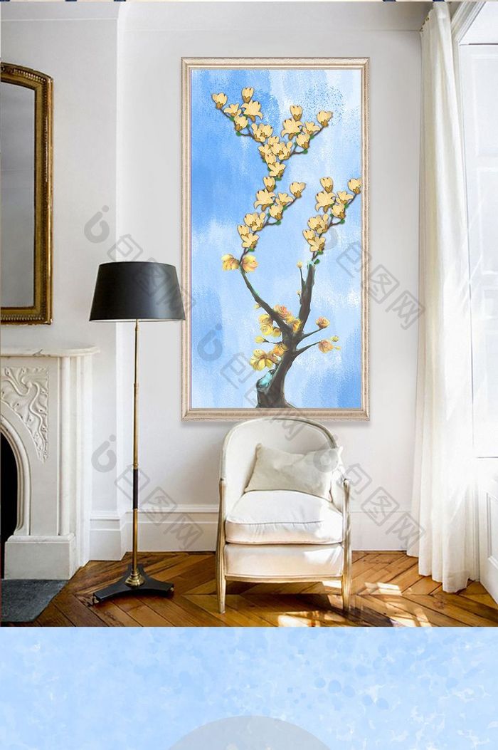 欧式手绘抽象发财树背景玄关装饰画